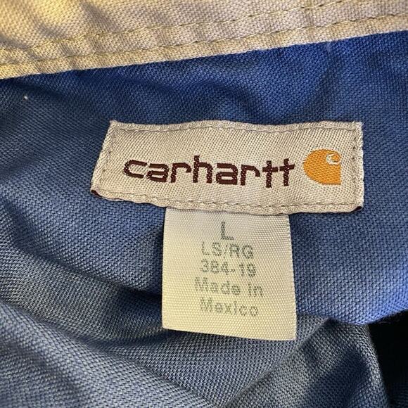 Carhartt Shirt Mens L Blue Retro Logo Resin Designs Vintage Button Up 90s Y2K - Picture 4 of 10